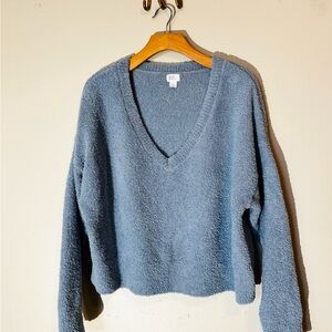 Cozy Blue V-Neck Fuzzy Sweater
